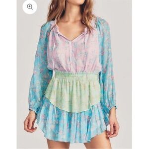 LoveShackFancy popover mini dress color blocked floral
